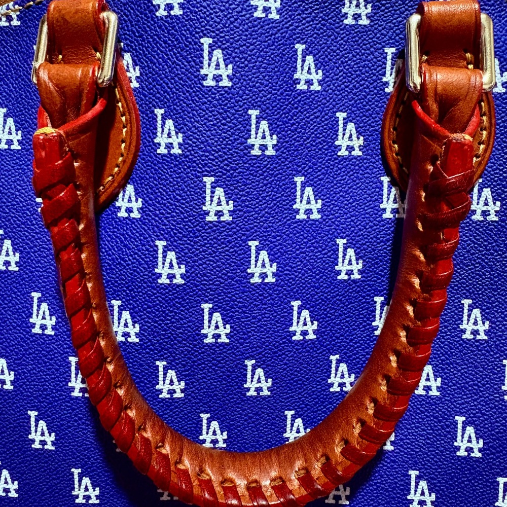 Dooney & Bourke Dodgers Gretta Handbag Blue & White with Brown Accents. - Picture 14 of 15